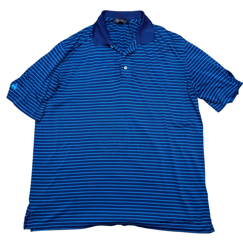 Brooks Brothers Mens XL Blue Striped Short Sleeve Polo Performance Shirt Logo